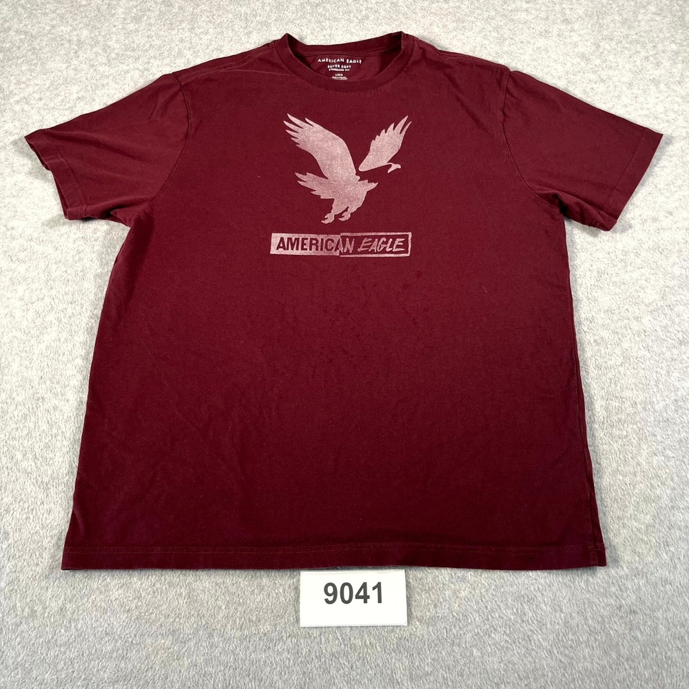 American Eagle Outfitters T Shirt Men Large Maroon Cotton Crew Neck Standard Fit
